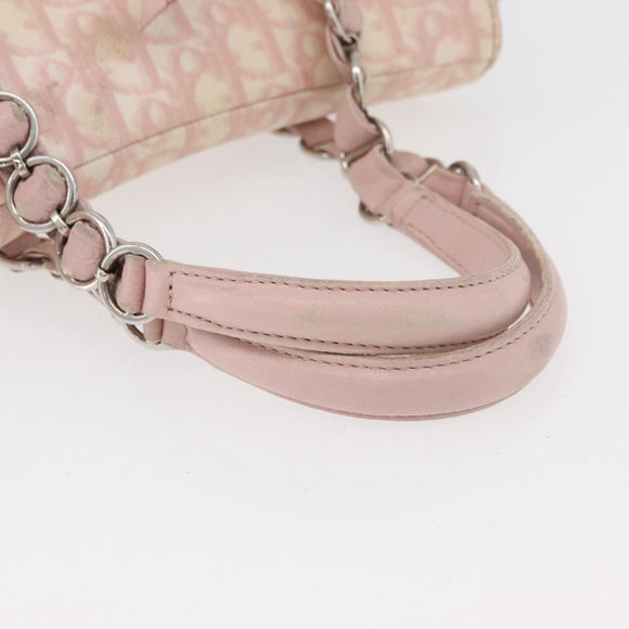 Christian Dior Trotter Canvas Chain Romantic Bag PVC Pink Silver Auth 177076