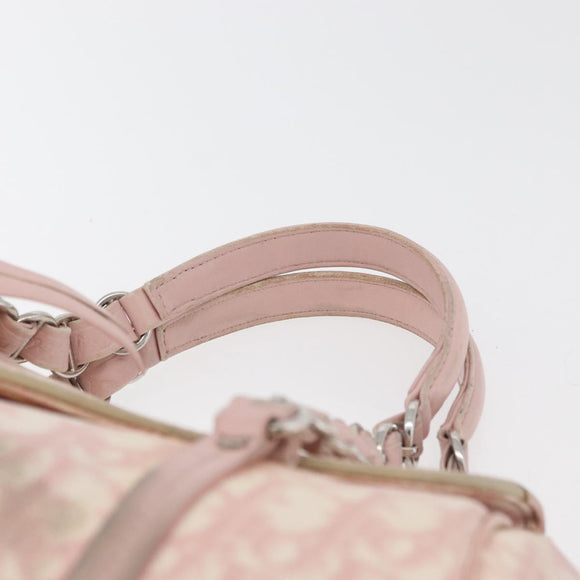Christian Dior Trotter Canvas Chain Romantic Bag PVC Pink Silver Auth 177076