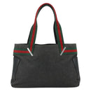 GUCCI Web Sherry Line Tote Bag Canvas Black Red Green 73983 Auth 177087-2