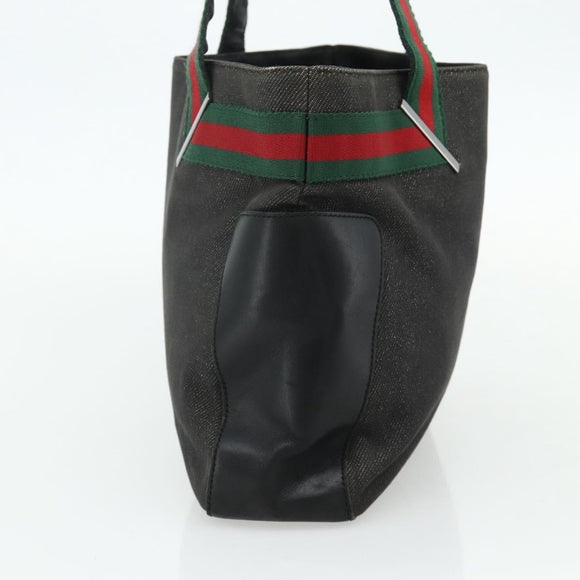 GUCCI Web Sherry Line Tote Bag Canvas Black Red Green 73983 Auth 177087