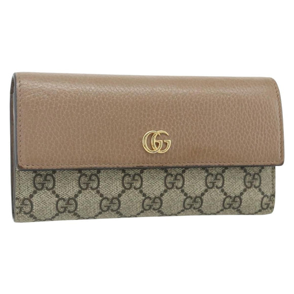 GUCCI GG Supreme Long Wallet PVC Beige Gold 456116 Auth 177101A