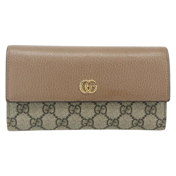 GUCCI GG Supreme Long Wallet PVC Beige Gold 456116 Auth 177101A