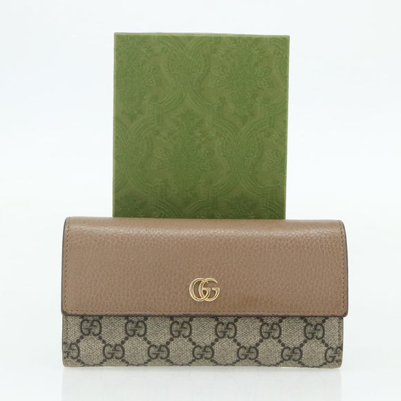 GUCCI GG Supreme Long Wallet PVC Beige Gold 456116 Auth 177101A