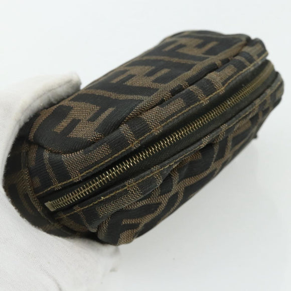 FENDI Zucca Canvas Pouch Black Brown Auth 177103A