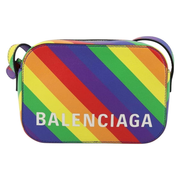 BALENCIAGA Ville Shoulder Bag Leather Multicolor Silver Auth 177109A