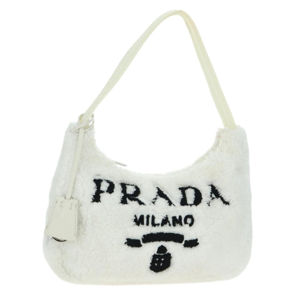 PRADA Hand Bag Pile White Silver Auth 177111M