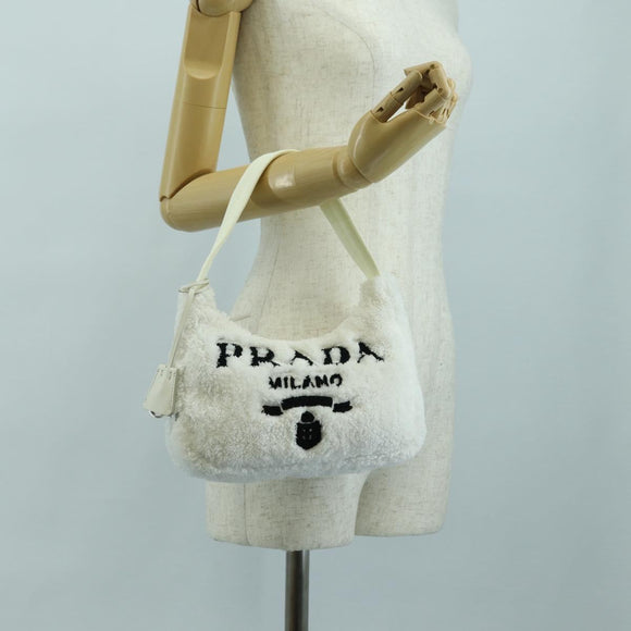 PRADA Hand Bag Pile White Silver Auth 177111M