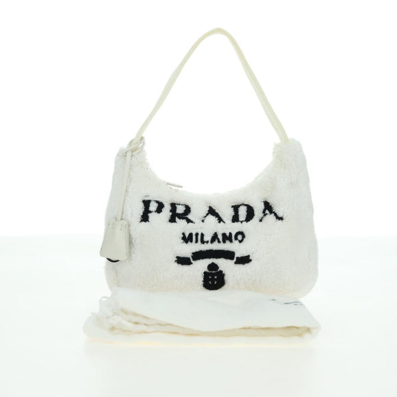 PRADA Hand Bag Pile White Silver Auth 177111M