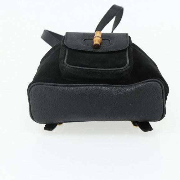 GUCCI Bamboo Rucksack Wildleder Schwarz Gold 003 2034 0030 Auth 177116