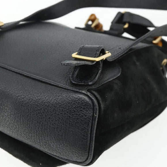 GUCCI Bamboo Rucksack Wildleder Schwarz Gold 003 2034 0030 Auth 177116