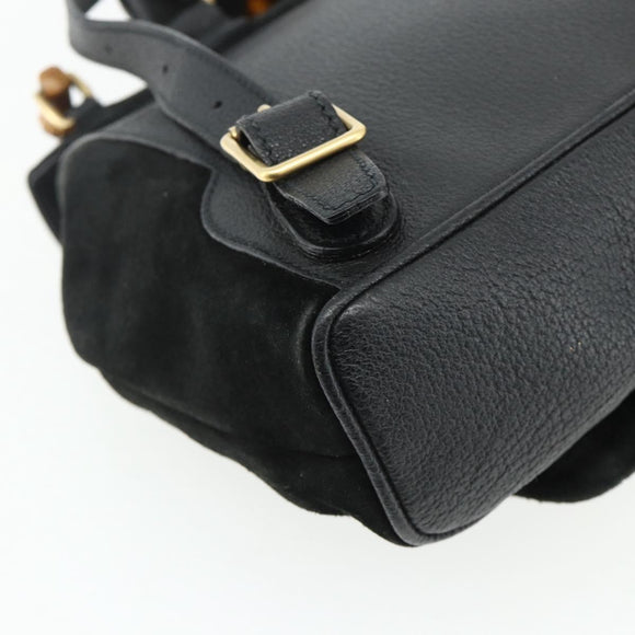 GUCCI Bamboo Rucksack Wildleder Schwarz Gold 003 2034 0030 Auth 177116