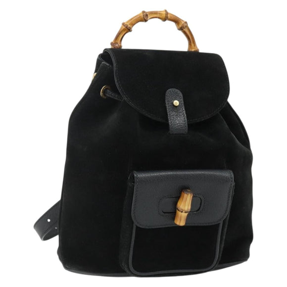 GUCCI Bamboo Rucksack Wildleder Schwarz Gold 003 2034 0030 Auth 177116