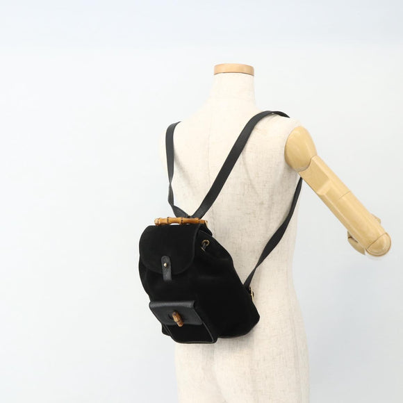GUCCI Bamboo Rucksack Wildleder Schwarz Gold 003 2034 0030 Auth 177116