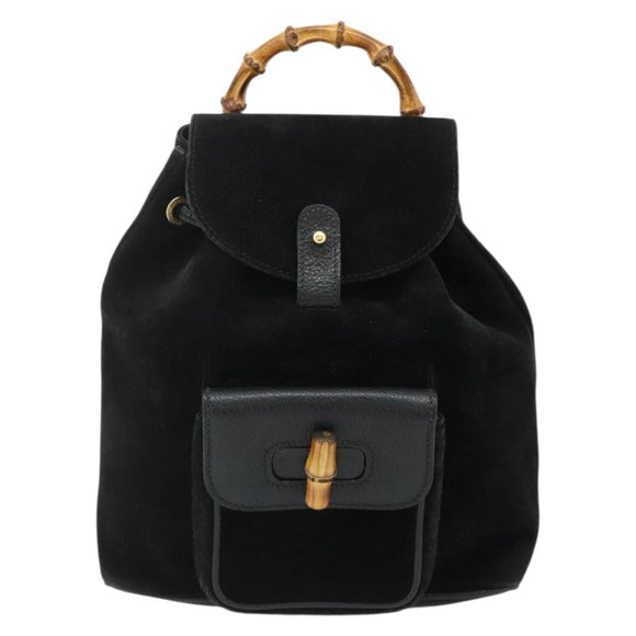 GUCCI Bamboo Rucksack Wildleder Schwarz Gold 003 2034 0030 Auth 177116
