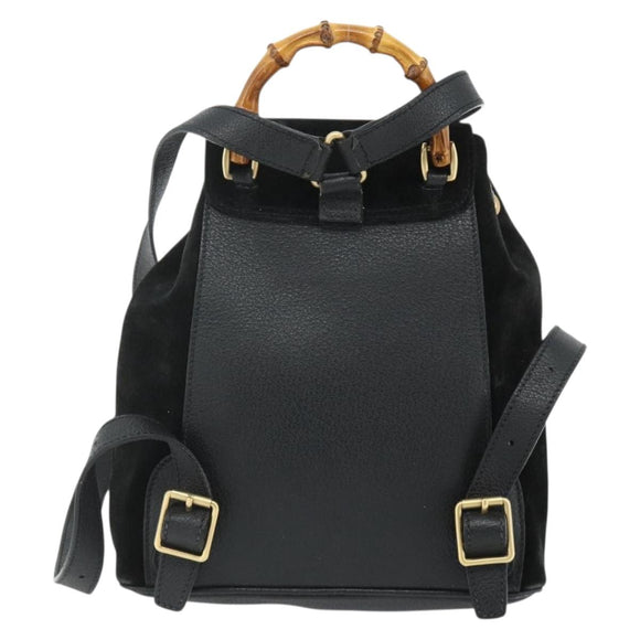 GUCCI Bamboo Rucksack Wildleder Schwarz Gold 003 2034 0030 Auth 177116