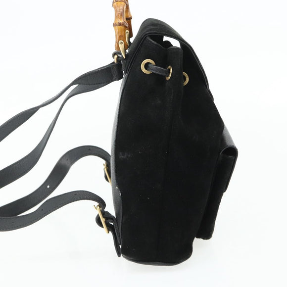 GUCCI Bamboo Rucksack Wildleder Schwarz Gold 003 2034 0030 Auth 177116
