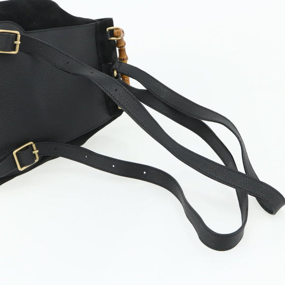 GUCCI Bamboo Rucksack Wildleder Schwarz Gold 003 2034 0030 Auth 177116