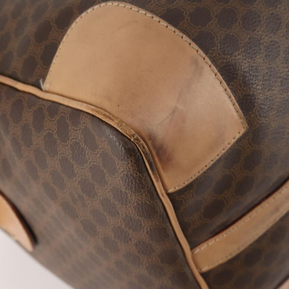 CELINE Macadam Canvas Boston Bag PVC Leather Brown Gold Auth 177117