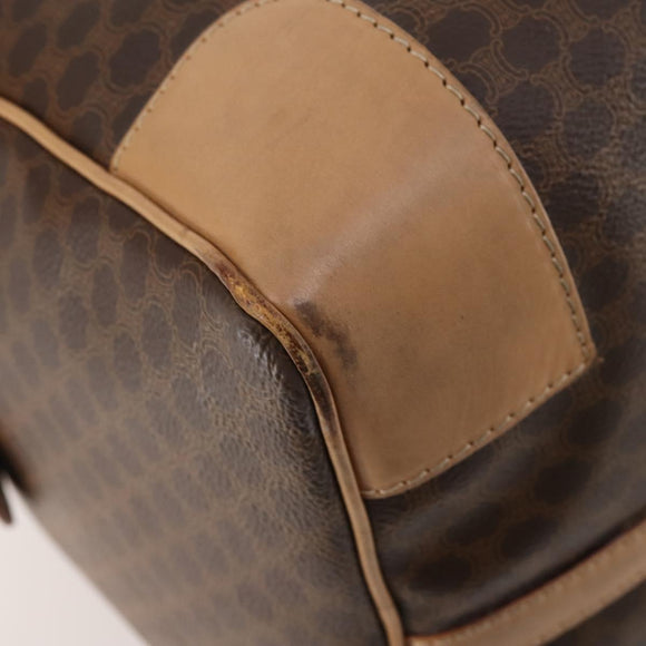 CELINE Macadam Canvas Boston Bag PVC Leather Brown Gold Auth 177117