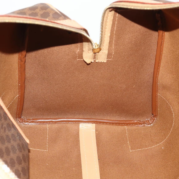 CELINE Macadam Canvas Boston Bag PVC Leather Brown Gold Auth 177117