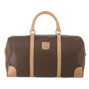 CELINE Macadam Canvas Boston Bag PVC Leather Brown Gold Auth 177117-2