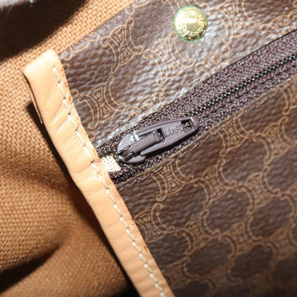 CELINE Macadam Canvas Boston Bag PVC Leather Brown Gold Auth 177117