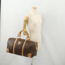 CELINE Macadam Canvas Boston Bag PVC Leather Brown Gold Auth 177117-24