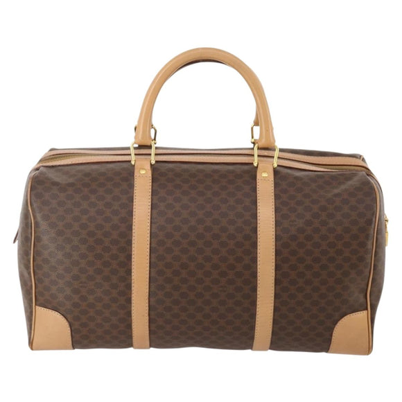 CELINE Macadam Canvas Boston Bag PVC Leather Brown Gold Auth 177117