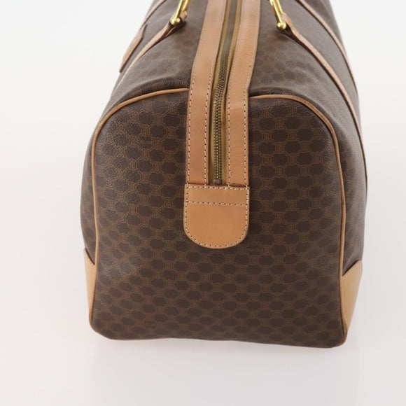 CELINE Macadam Canvas Boston Bag PVC Leather Brown Gold Auth 177117