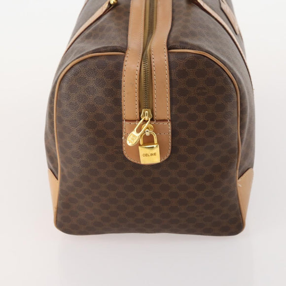 CELINE Macadam Canvas Boston Bag PVC Leather Brown Gold Auth 177117