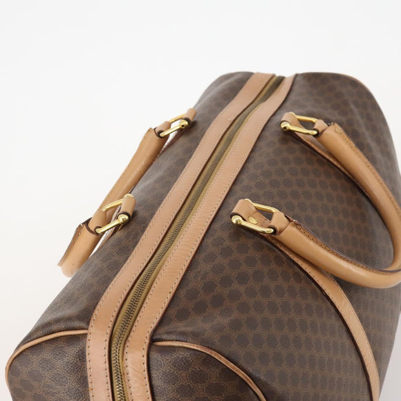 CELINE Macadam Canvas Boston Bag PVC Leather Brown Gold Auth 177117