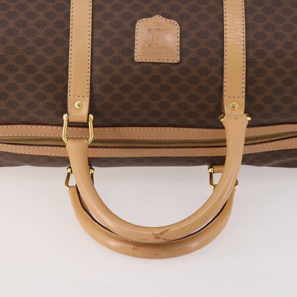 CELINE Macadam Canvas Boston Bag PVC Leather Brown Gold Auth 177117