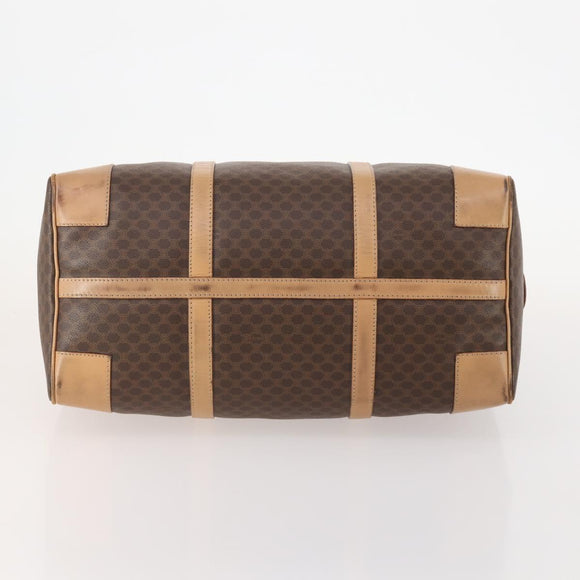 CELINE Macadam Canvas Boston Bag PVC Leather Brown Gold Auth 177117
