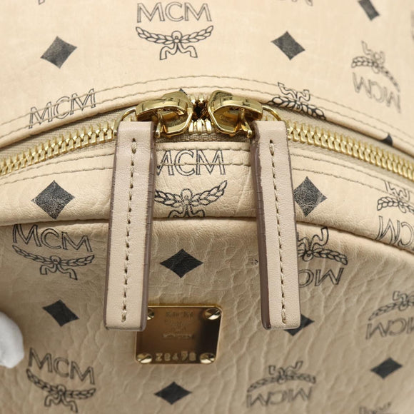MCM Vicetos Logogram Backpack PVC Ivory Gold Auth 177118