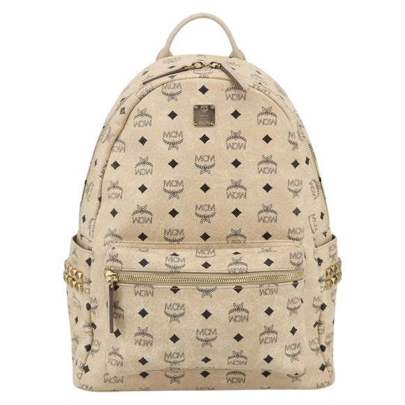 MCM Vicetos Logogram Backpack PVC Ivory Gold Auth 177118