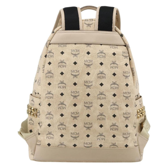 MCM Vicetos Logogram Backpack PVC Ivory Gold Auth 177118