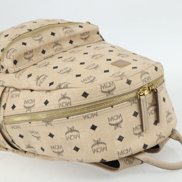MCM Vicetos Logogram Backpack PVC Ivory Gold Auth 177118