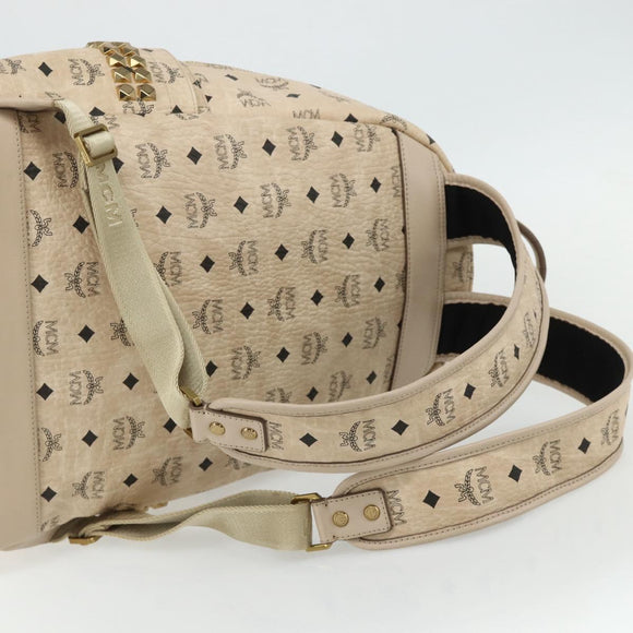 MCM Vicetos Logogram Backpack PVC Ivory Gold Auth 177118