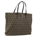 FENDI Zucchino Canvas Hand Bag Brown Silver Auth 177119-1
