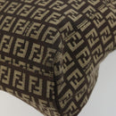 FENDI Zucchino Canvas Hand Bag Brown Silver Auth 177119-16