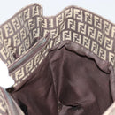 FENDI Zucchino Canvas Hand Bag Brown Silver Auth 177119-18
