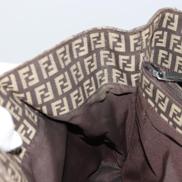 FENDI Zucchino Canvas Hand Bag Brown Silver Auth 177119
