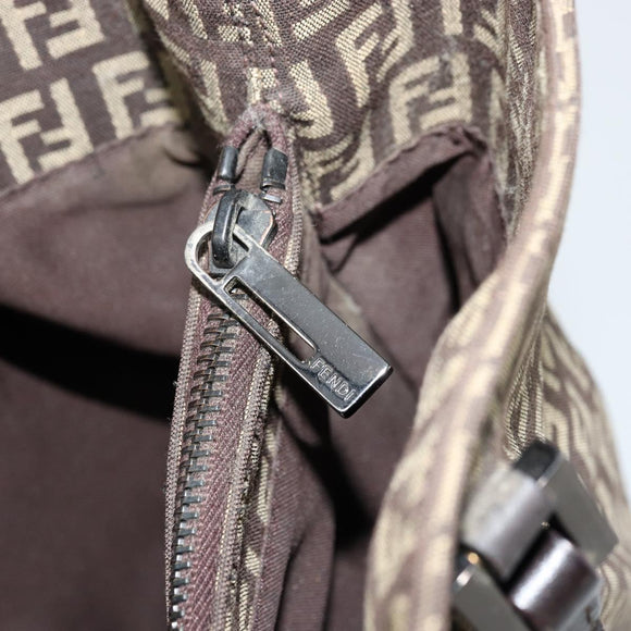 FENDI Zucchino Canvas Hand Bag Brown Silver Auth 177119