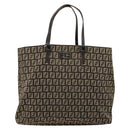 FENDI Zucchino Canvas Hand Bag Brown Silver Auth 177119-13