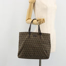 FENDI Zucchino Canvas Hand Bag Brown Silver Auth 177119-23
