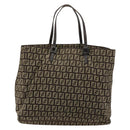 FENDI Zucchino Canvas Hand Bag Brown Silver Auth 177119-2