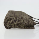 FENDI Zucchino Canvas Hand Bag Brown Silver Auth 177119-3