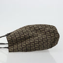 FENDI Zucchino Canvas Hand Bag Brown Silver Auth 177119-4