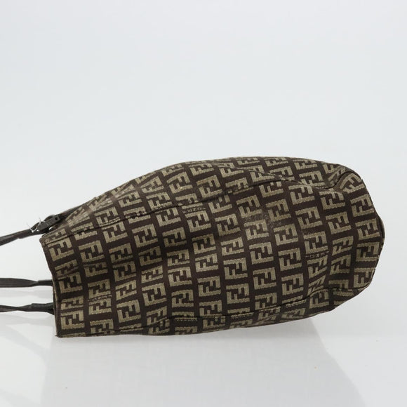 FENDI Zucchino Canvas Hand Bag Brown Silver Auth 177119