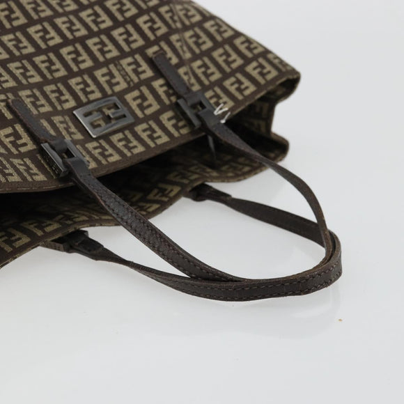 FENDI Zucchino Canvas Hand Bag Brown Silver Auth 177119